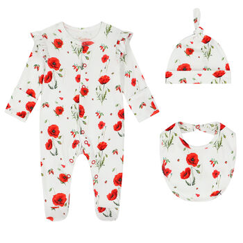 Baby Girls White & Red Poppies Babygrow Set